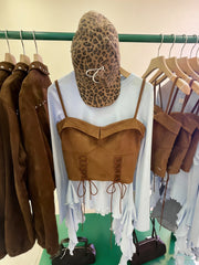 Brown Lace-Up Strappy Corset Cami Top