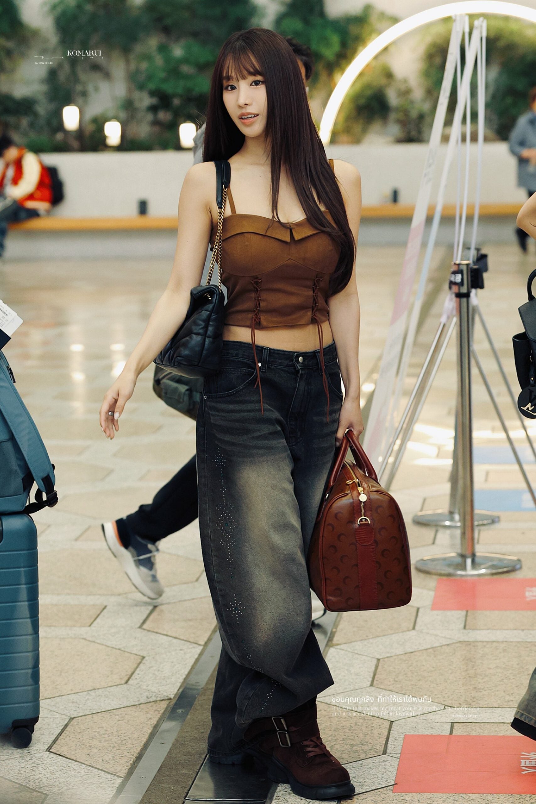 Brown Lace-Up Strappy Corset Cami Top