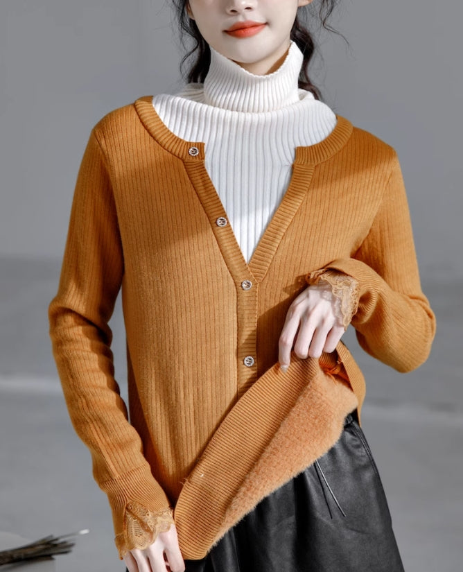 Brown Layered Turtleneck Sweater