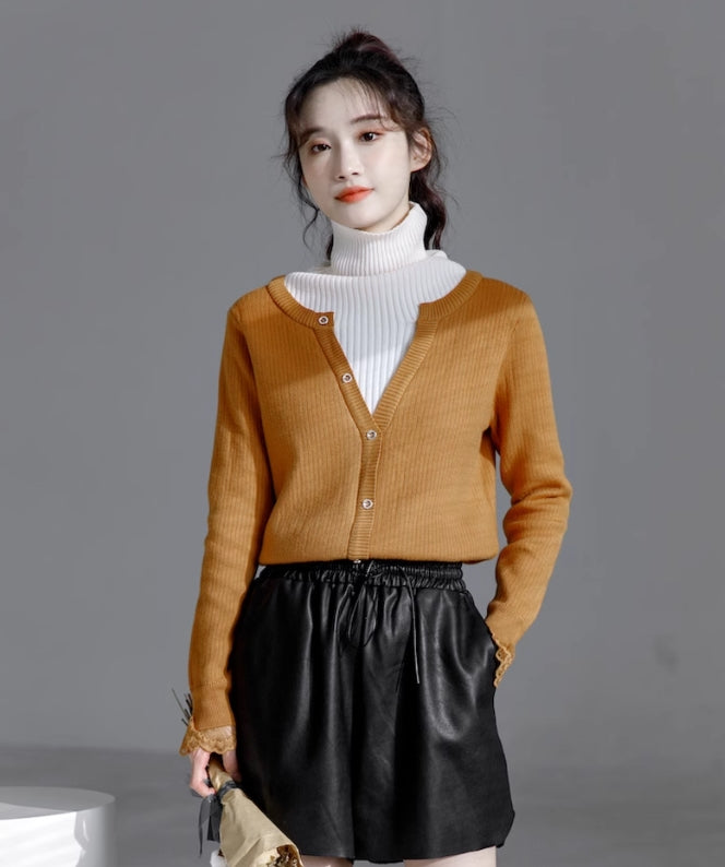 Brown Layered Turtleneck Sweater
