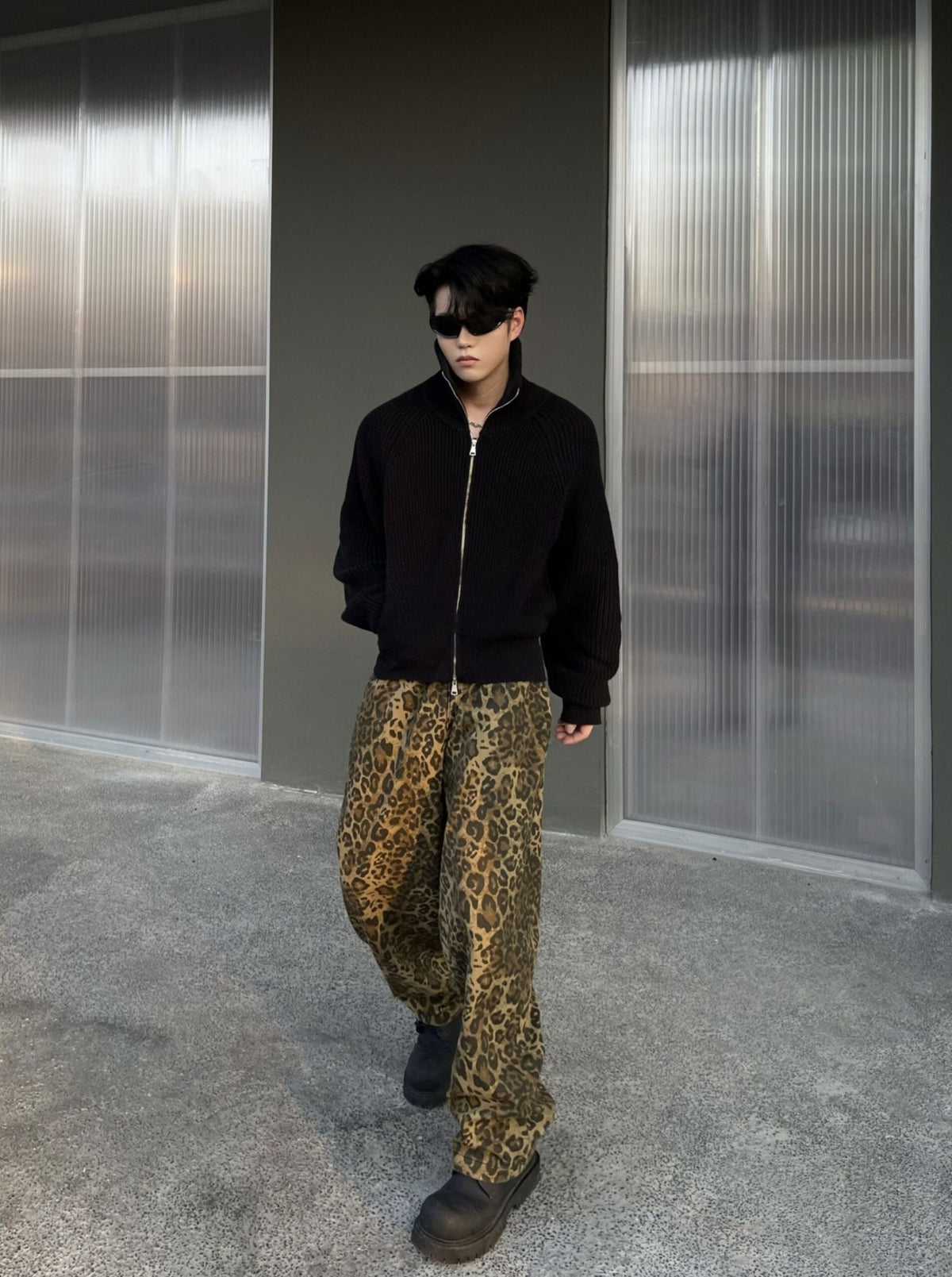 Brown Leopard Pattern Wide Leg Pants