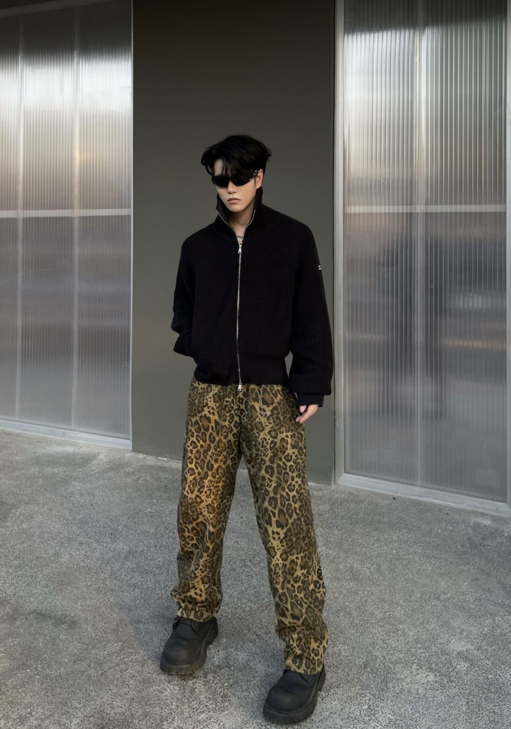Brown Leopard Pattern Wide Leg Pants