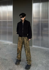 Brown Leopard Pattern Wide Leg Pants