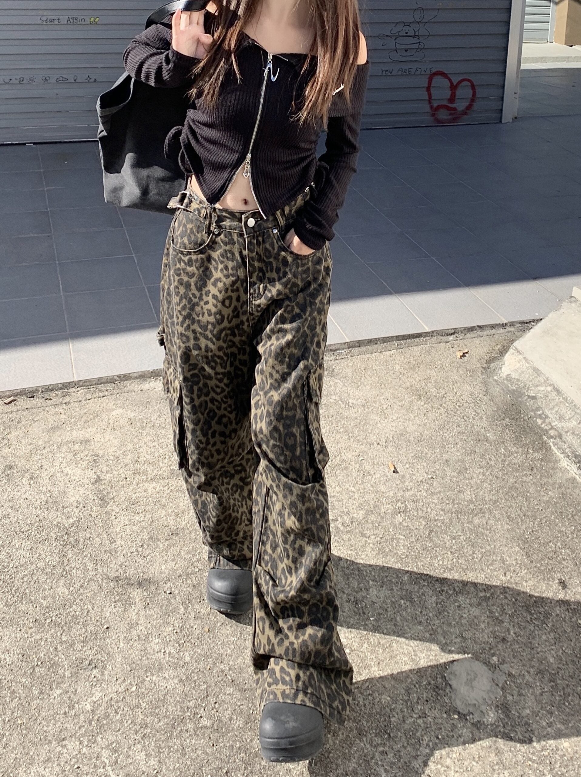 Brown Leopard Print Cargo Pants