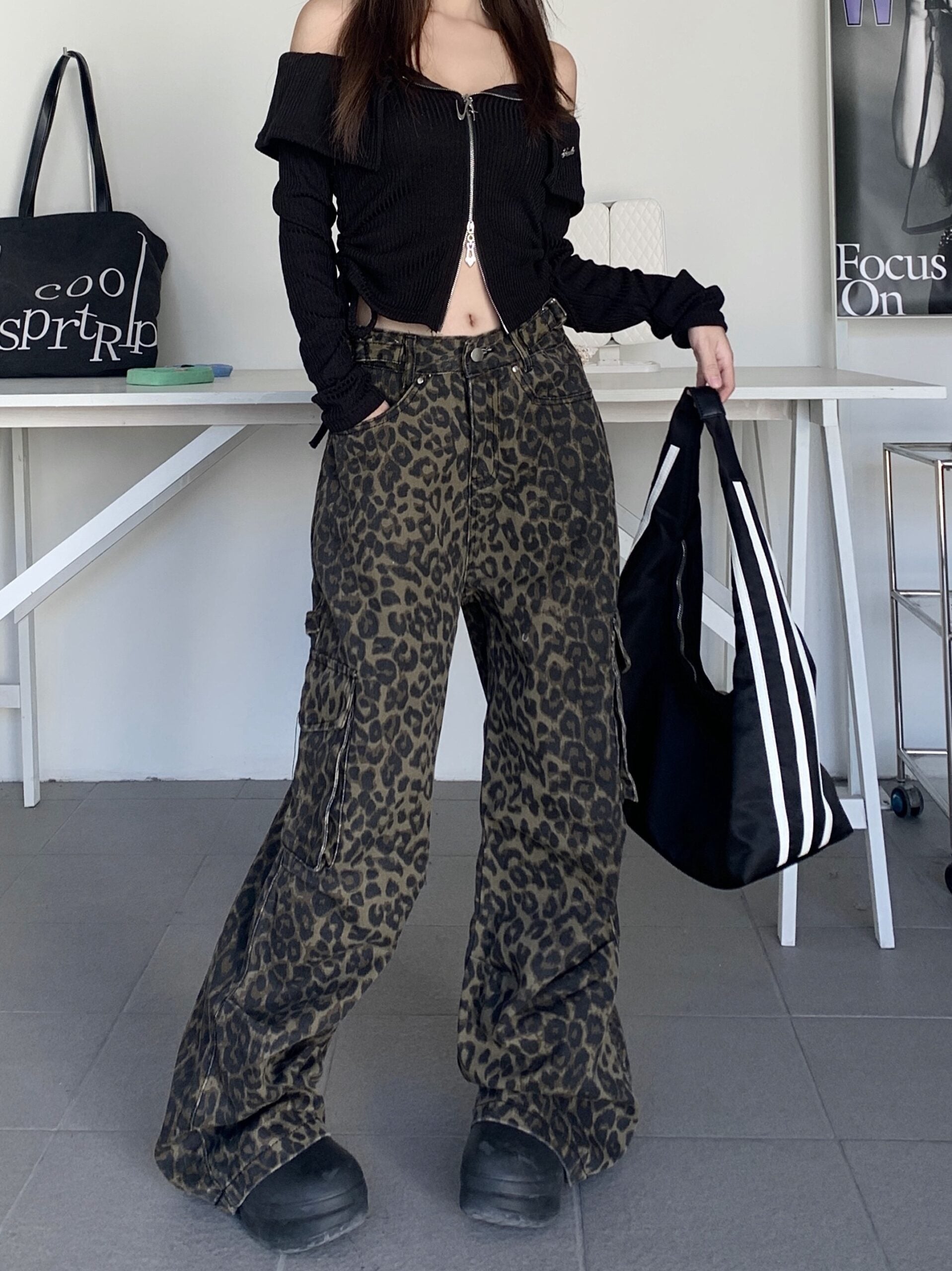 Brown Leopard Print Cargo Pants