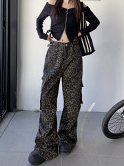 Brown Leopard Print Cargo Pants