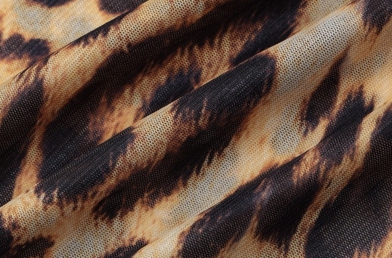 Brown Leopard Print Sheer Long Skirt