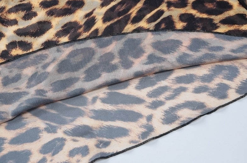 Brown Leopard Print Sheer Long Skirt