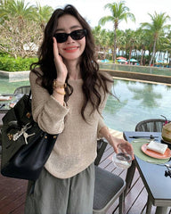 Brown Long Sleeve Knit Sweater
