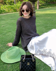 Brown Long Sleeve Knit Sweater