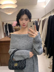 Brown Off Shoulder Oversize Sweater