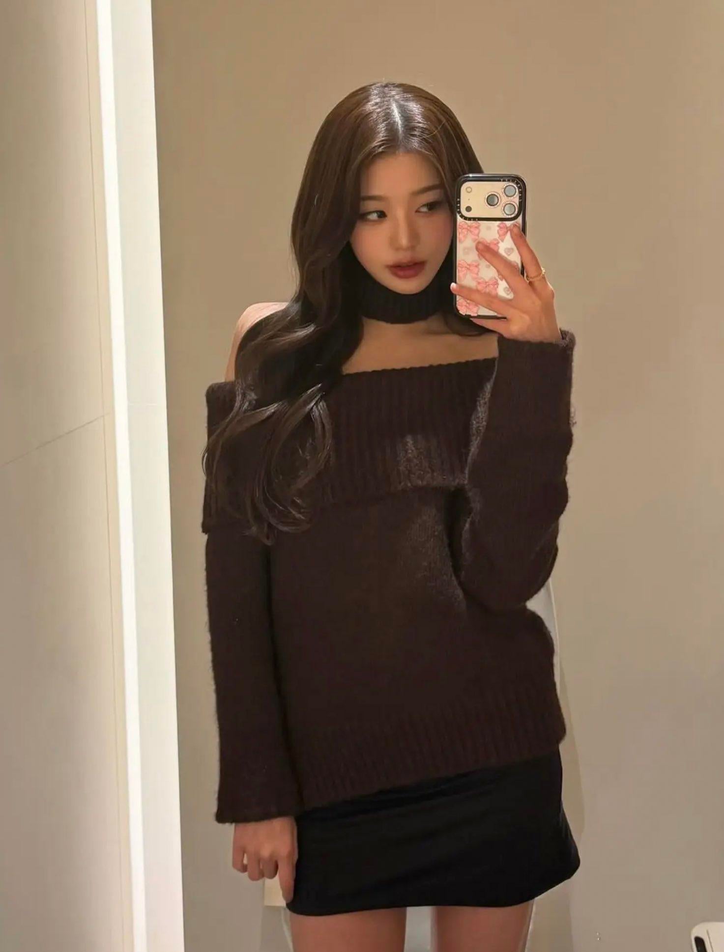 Brown Off Shoulder Oversize Sweater