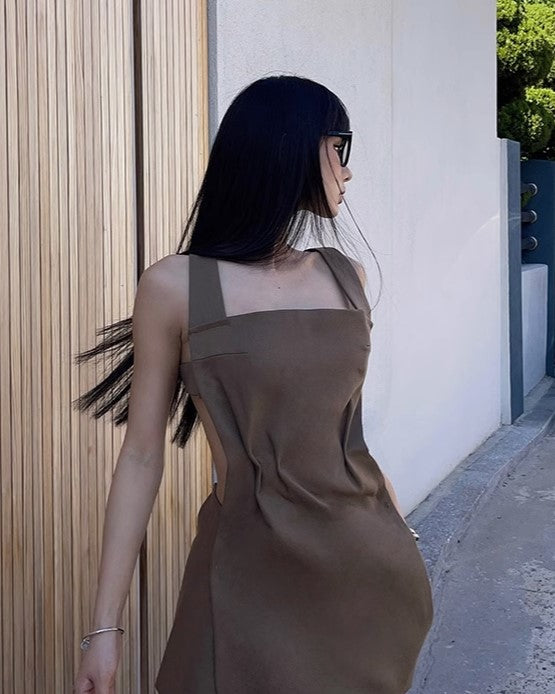 Brown Open Back Dress