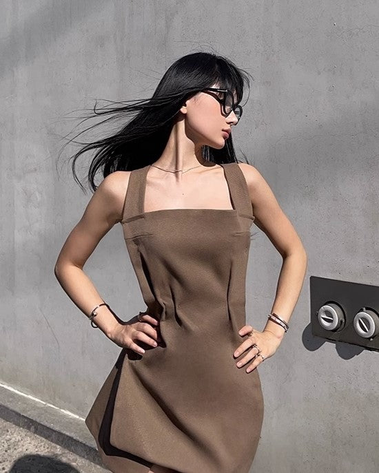 Brown Open Back Dress