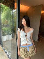 Brown Plaid Balloon Skirt