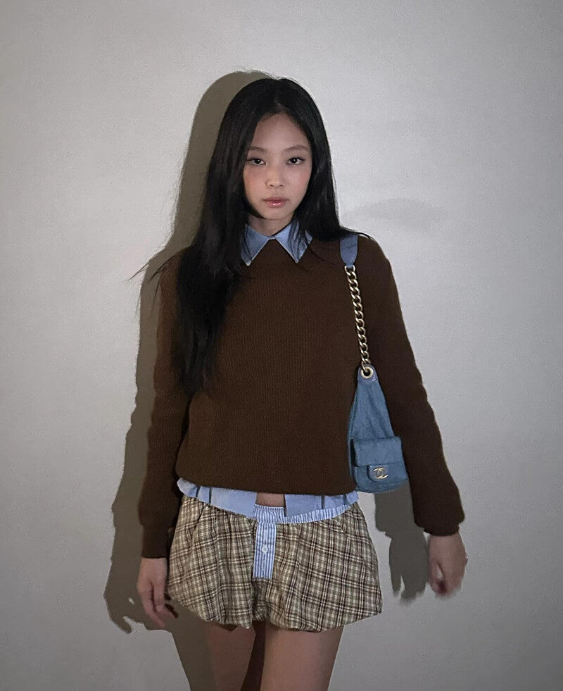 Brown Plaid Balloon Skirt