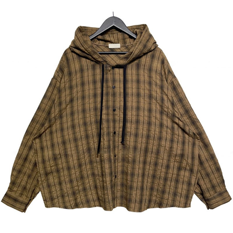 Brown Plaid Hooded Shirt