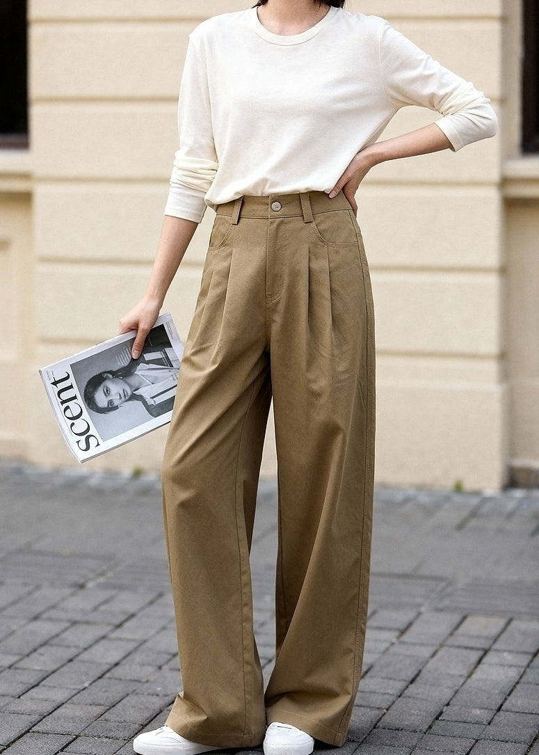 Brown Pleated Classic Mopping Pants