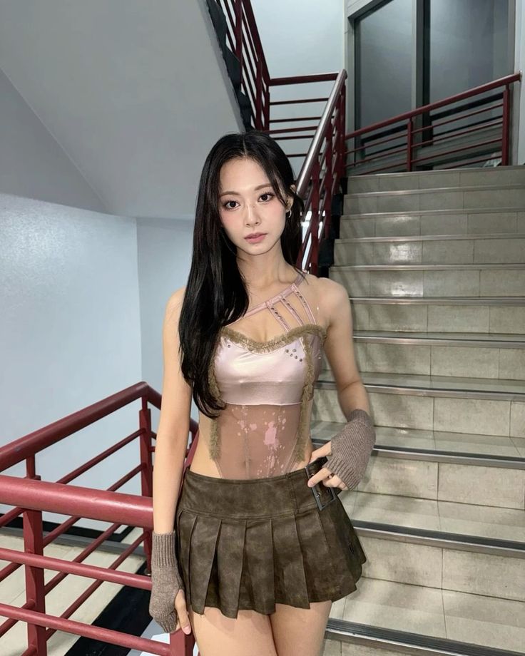 Brown Pleated Leather Mini Skirt