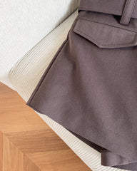 Brown Preppy Belted Mini Skirt