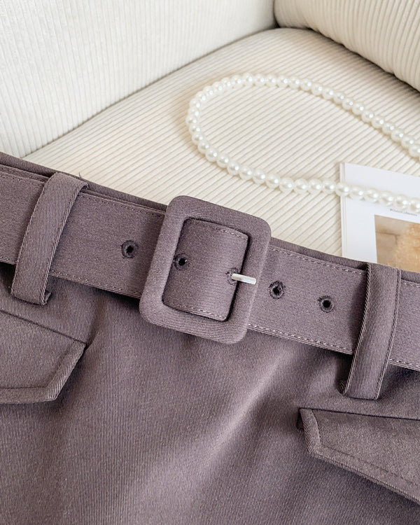 Brown Preppy Belted Mini Skirt