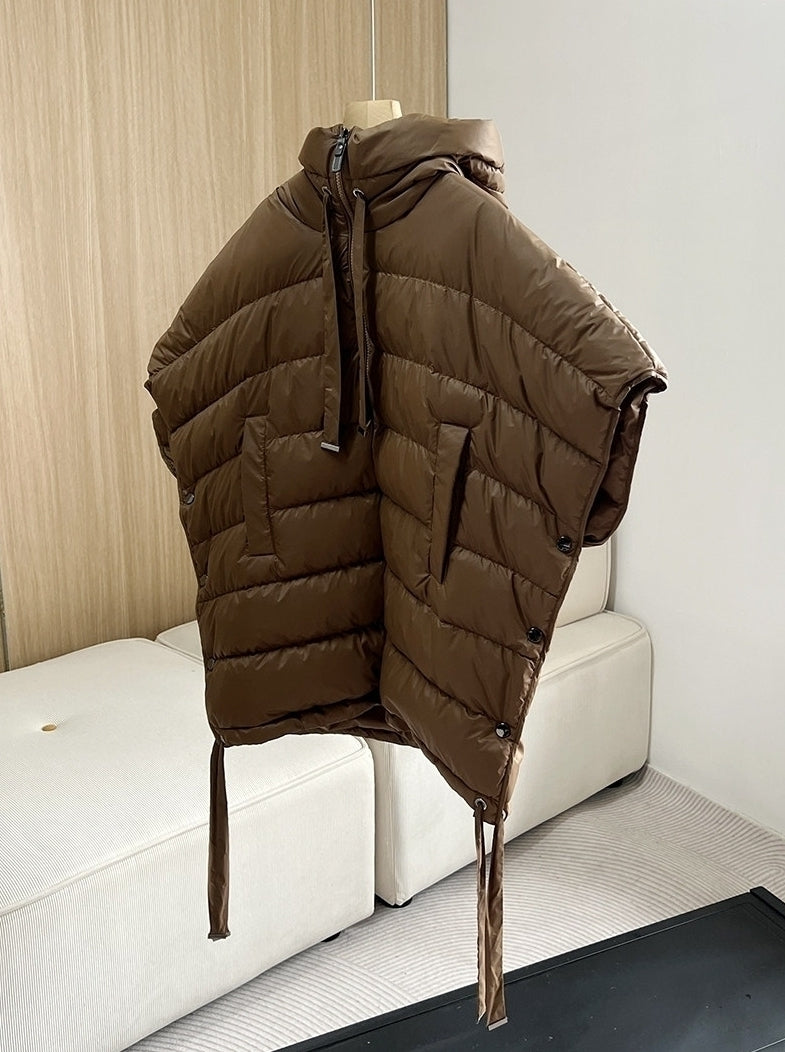 Brown Quilted Oversized Winter Vest