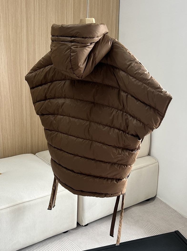 Brown Quilted Oversized Winter Vest