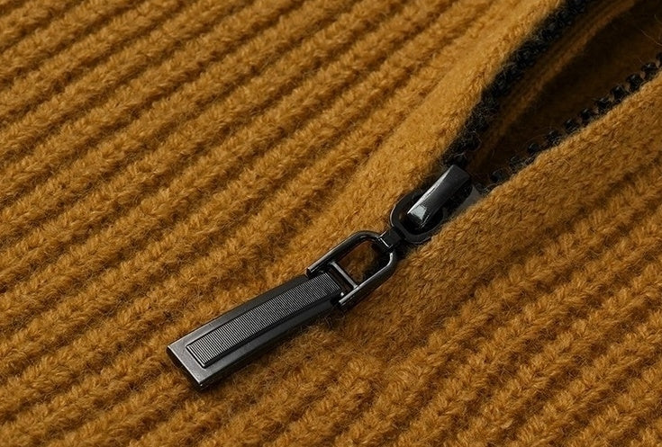 Brown Ribbed Half-Zip Sweater
