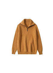 Brown Ribbed Half-Zip Sweater