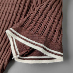 Brown Ribbed Polo Knit Mini Dress