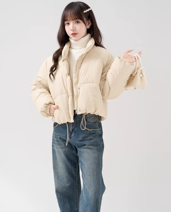 Beige Stand Collar Puffer Jacket