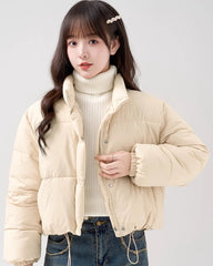 Beige Stand Collar Puffer Jacket