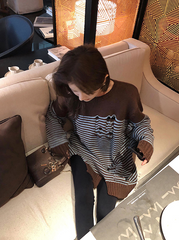 Brown Striped Distressed Sweater