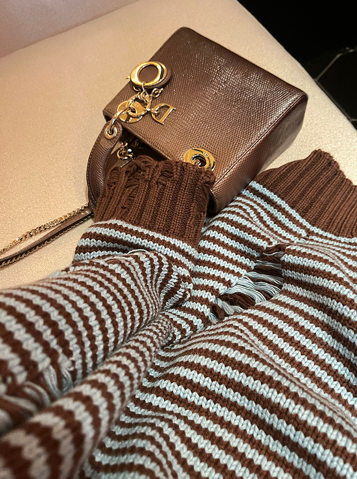 Brown Striped Distressed Sweater
