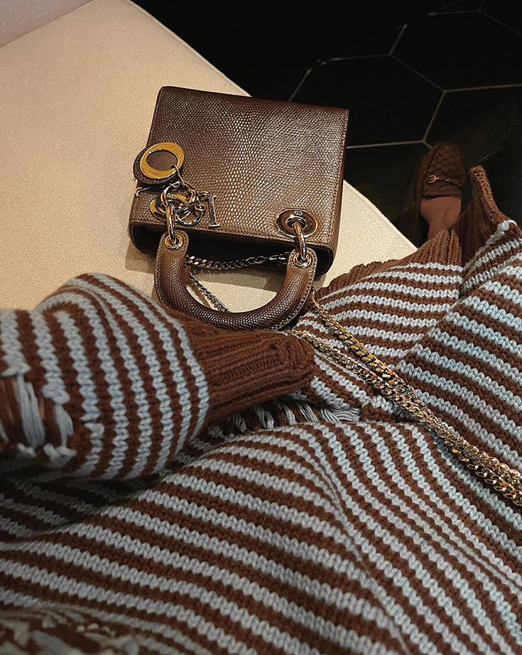 Brown Striped Distressed Sweater