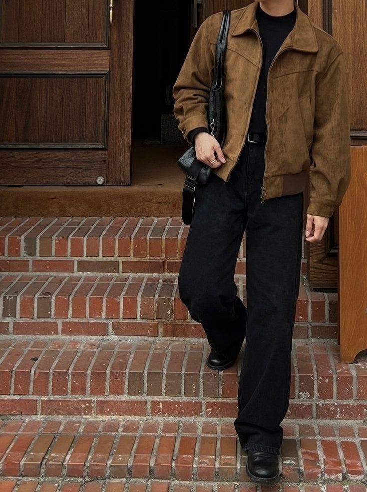Retro Short Faux Suede Lapel Jacket