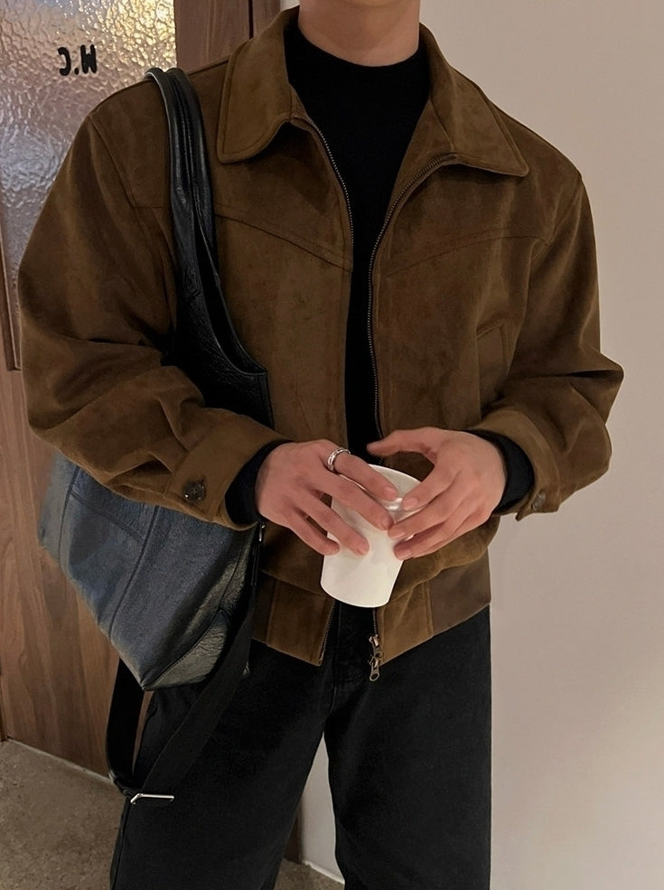Retro Short Faux Suede Lapel Jacket