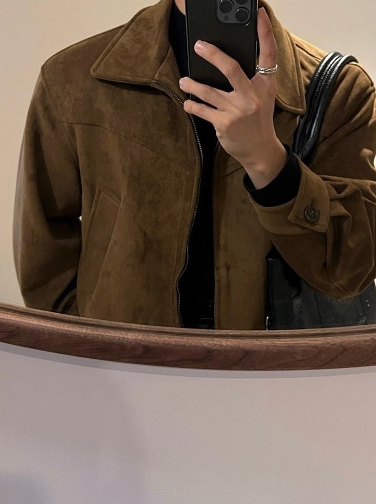 Retro Short Faux Suede Lapel Jacket