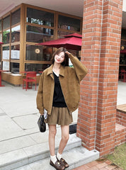 Brown Suede Collared Oversize Jacket