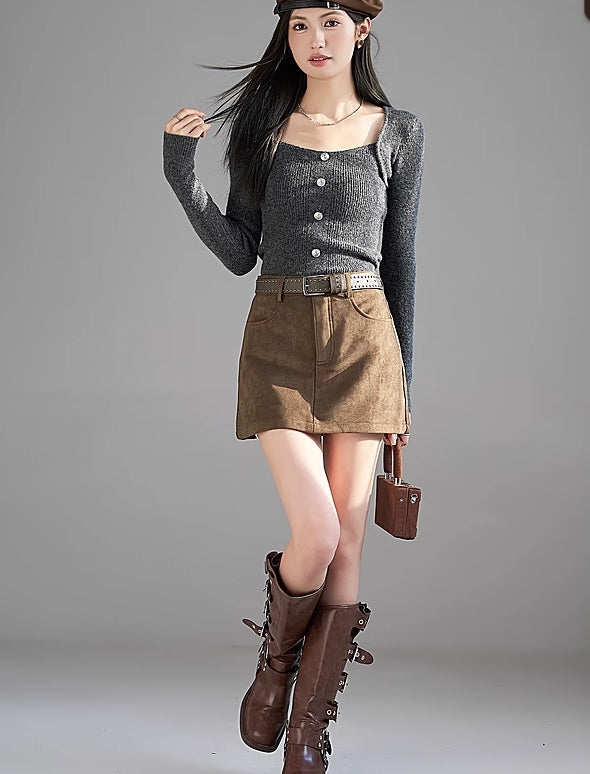 Brown Mini Skirt