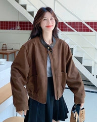 Brown Retro Casual Short Jacket