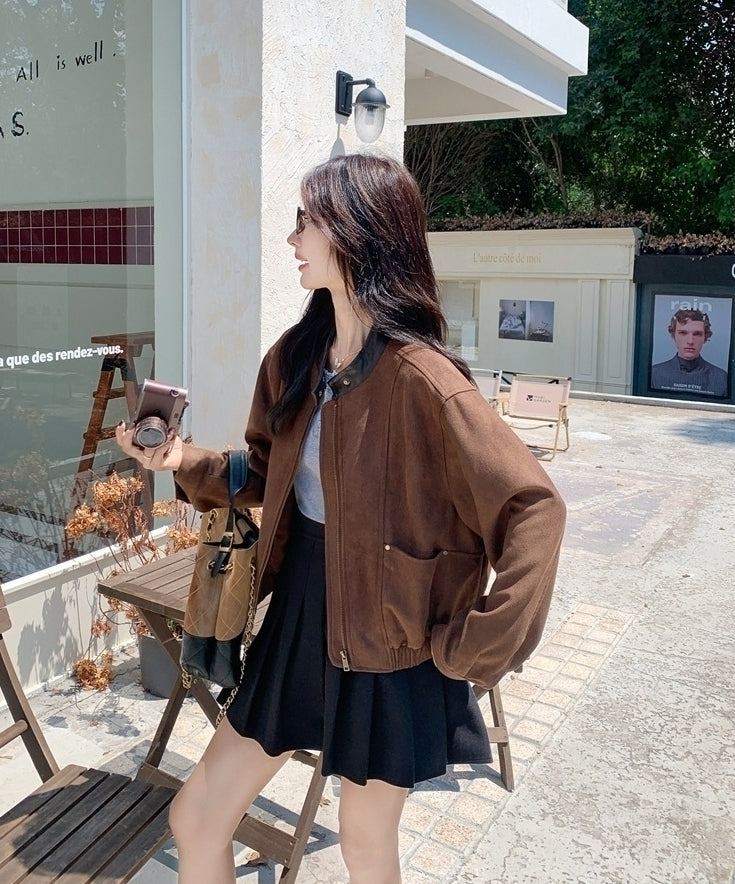 Brown Retro Casual Short Jacket