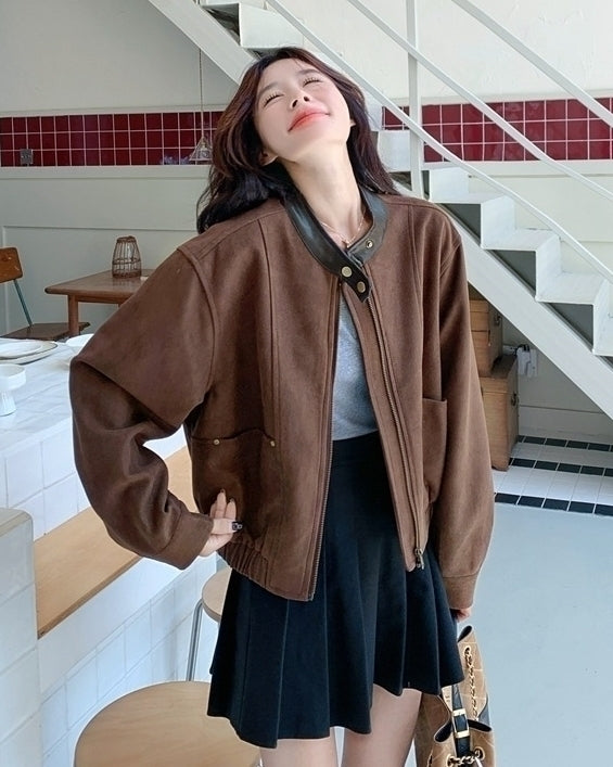 Brown Retro Casual Short Jacket
