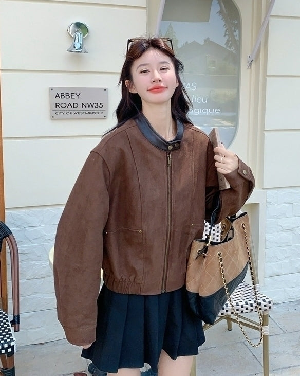 Brown Retro Casual Short Jacket