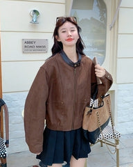 Brown Retro Casual Short Jacket