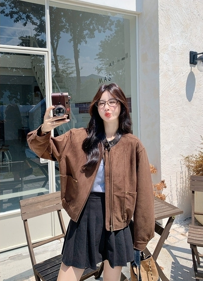 Brown Retro Casual Short Jacket
