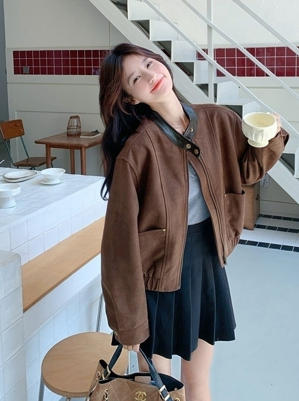 Brown Retro Casual Short Jacket