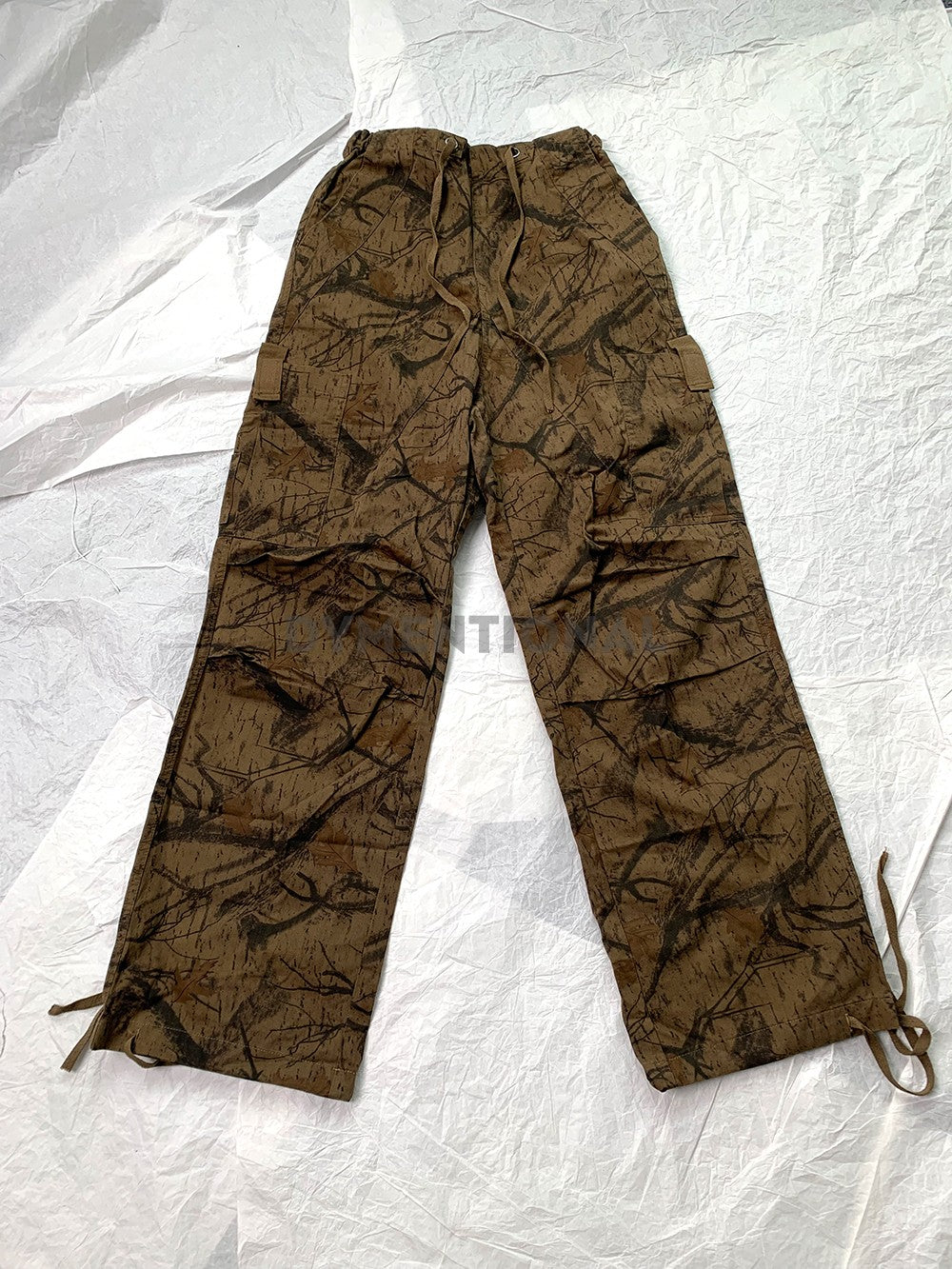 Brown Texture Print Parachute Pants