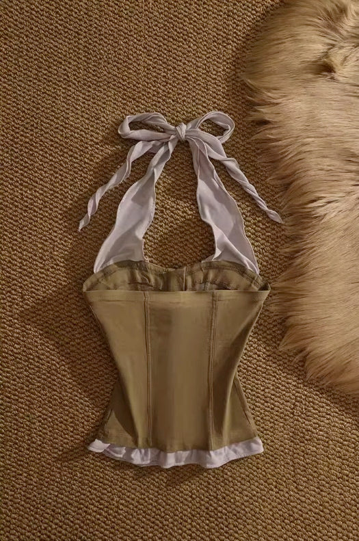 Brown Two-Piece Illusion Halter Neck Top