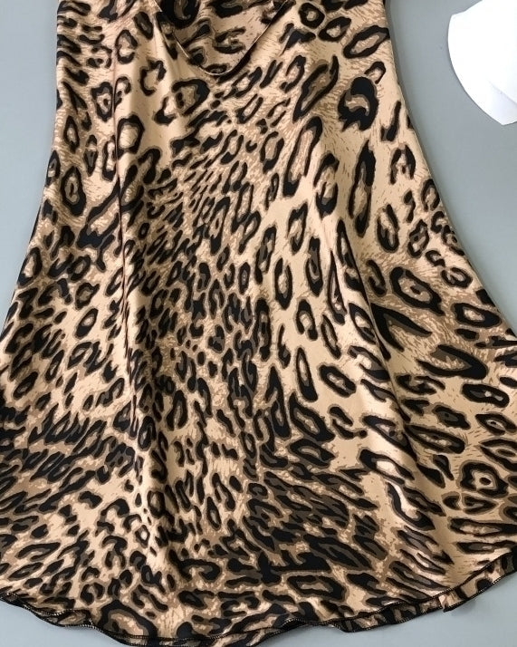 Brown V-Neck Sling Leopard Dress